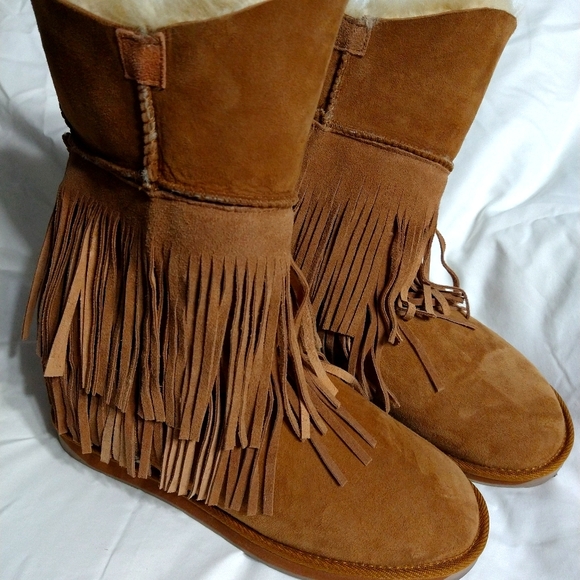 RJ's Fuzzies Fringed Leather Suede Boot Brown 11 - Picture 3 of 7